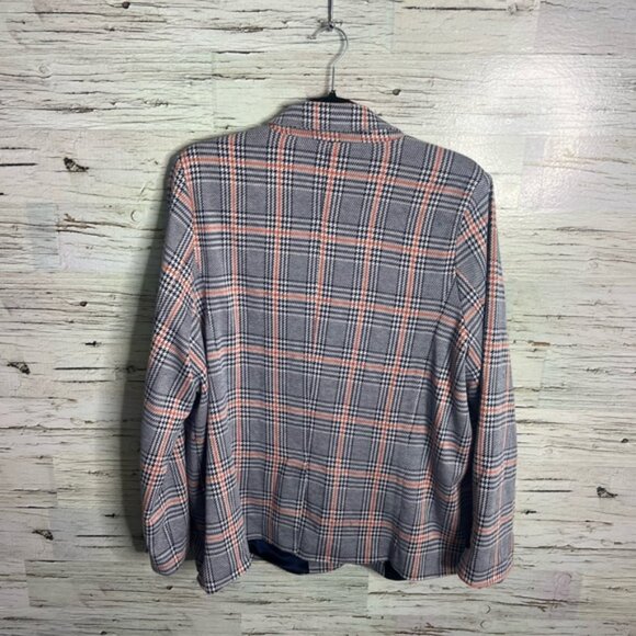 Modcloth Timeless Tailoring Plaid Ponte Blazer Jacket red blue Womens Sz 2X - Picture 7 of 7